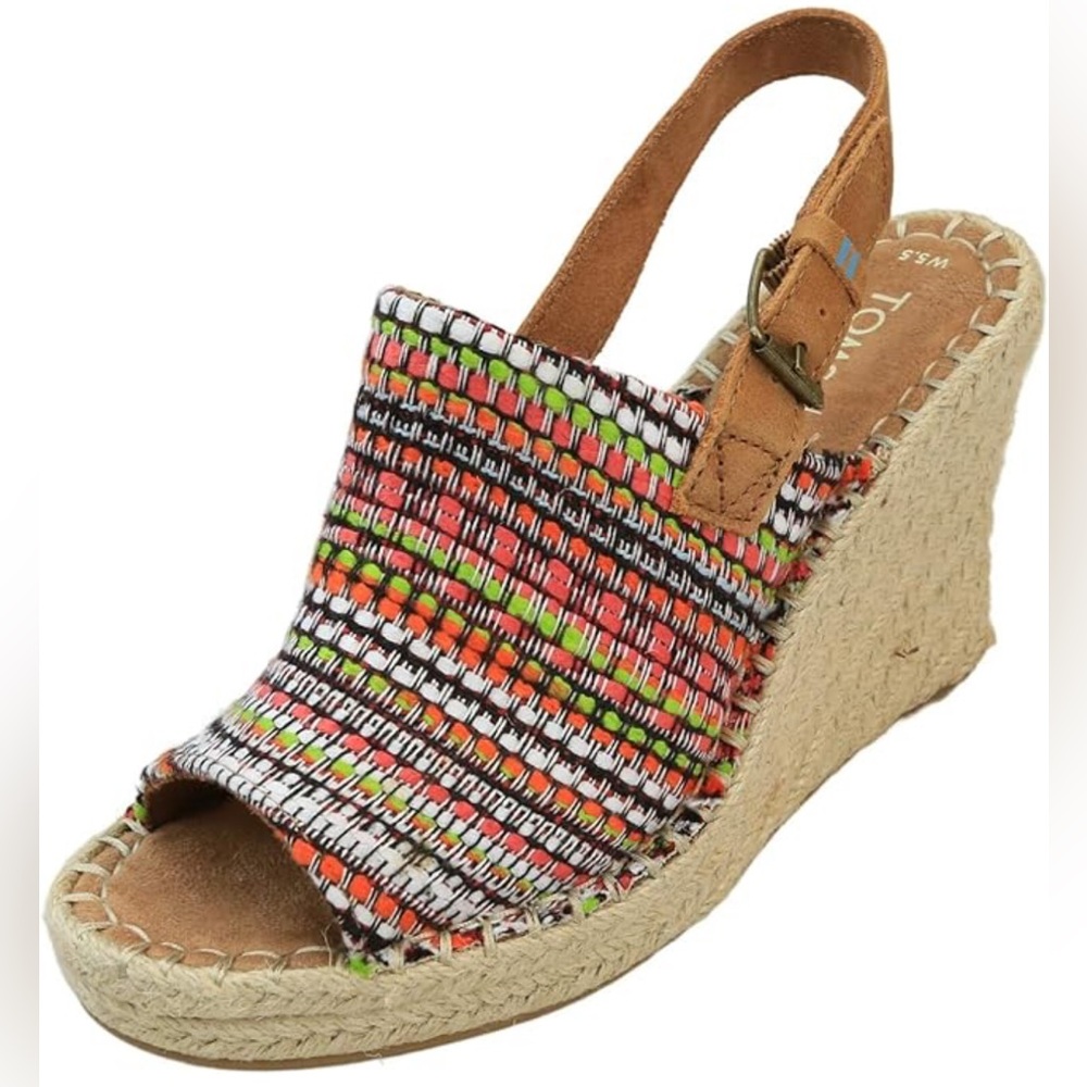 TOMS Monica Wedge Slingback Espadrille Multicolor Sandal Women's Size 6